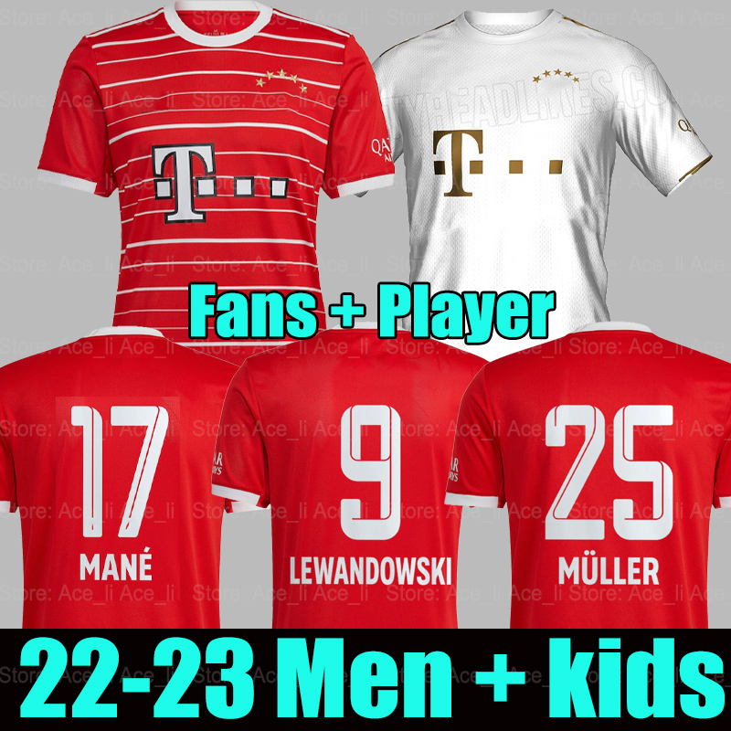 

22 23 LEWANDOWSKI GNABRY soccer jerseys SANE Bayern Home red Fans Player version GORETZKA MUNICH COMAN MULLER DAVIES KIMMICH 2022 2023 Men kids kit football shirt, 21-22 kids away