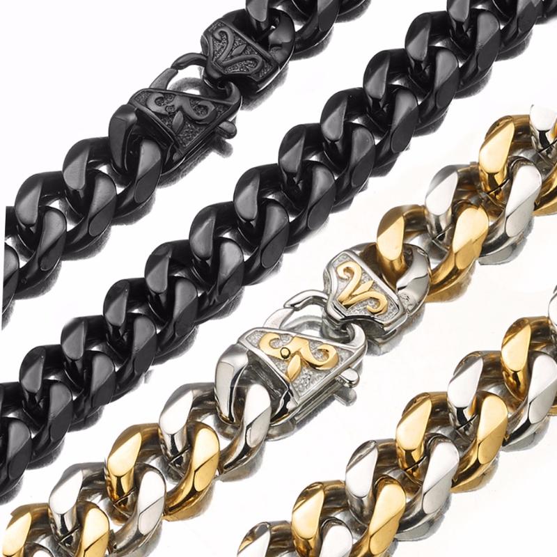 

Chains Granny Chic 7-40" 15MM 316L Stainless Steel Silver Gold Black Color Cut Curb Cuban Chain Mens Women Necklace JewelryChains