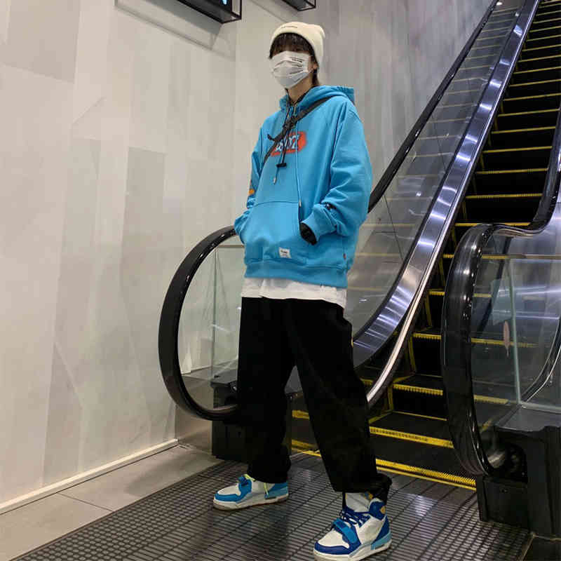 

2022 Fashion Printed Thin Hooded Sweater Men' Spring and Autumn Tide Brand Loose Style Street Student Jacket, White / plush