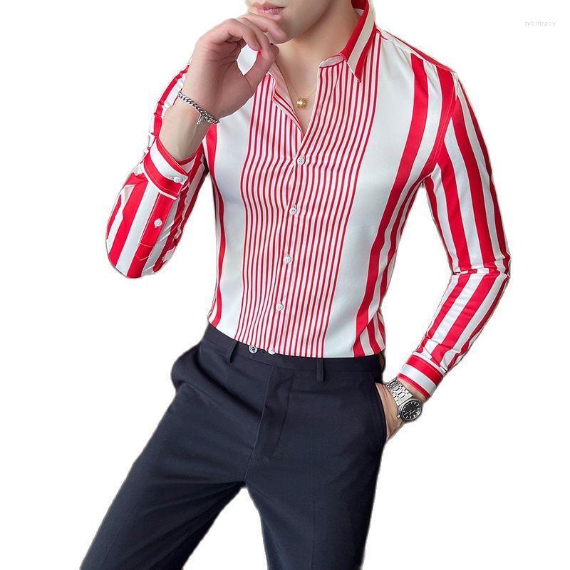

Men' Dress Shirts Spring Men Vertical Stripe Shirt Streetwear High Quality Slim Fit Casual Long Sleeve Chemise Homme Tuxedo BlouseMen' Syb, Fh65096