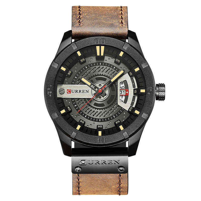

Nxy Fashion Watches Curren Carrion 8301 Men's Sports Large Dial Leisure mens luxury automatic watch 220316, Light brown with black shell