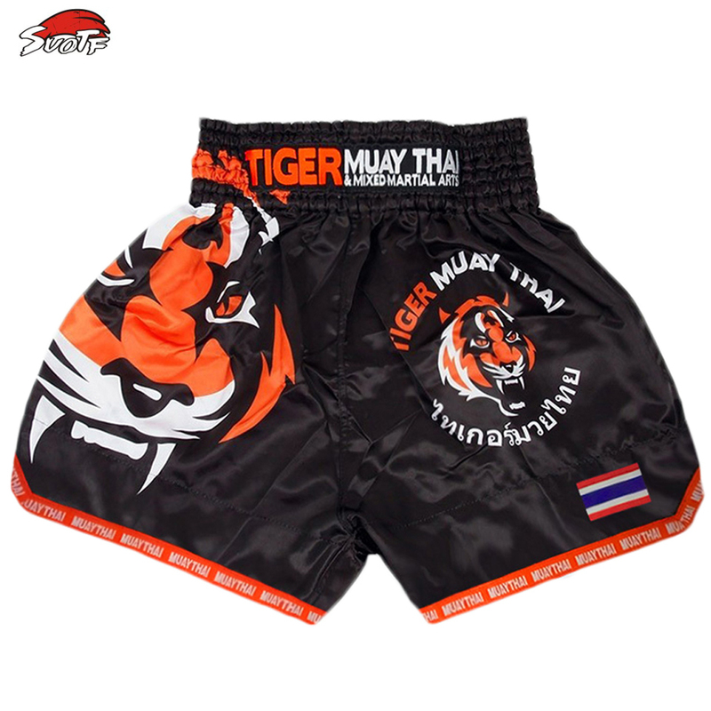 

SUOTF MMA Tiger Muay Thai boxing match Sanda training breathable shorts muay thai clothing kickboxing shorts boxing 220511, Black