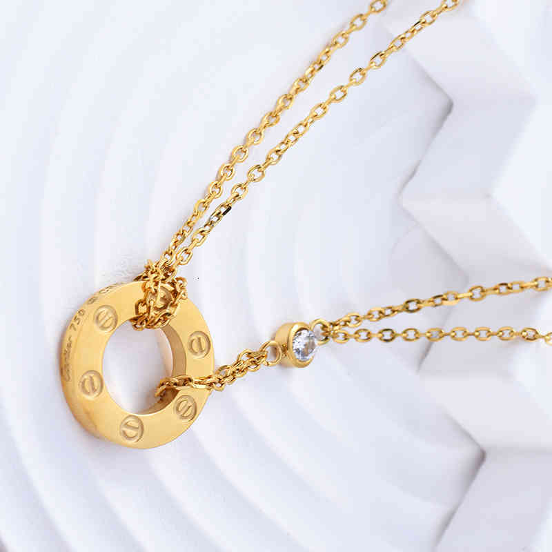 

designer Compare with the original CTitanium steel necklace women's fashion simple ring pendant collarbone chain zircon accessories net red live broadcast