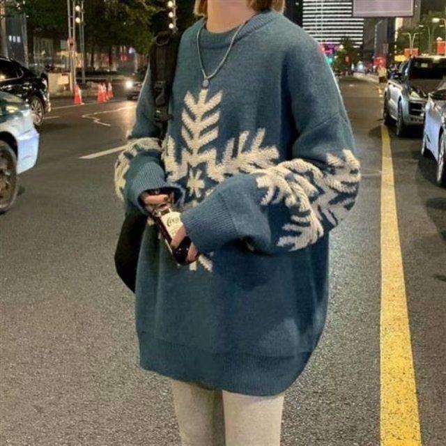 

Women's Sweaters Snowflake Sweater Women Hip Hop Trend Warm Pullover Red Christmas Loose Personality Harajuku Style Butterfly Plus Size, White;black