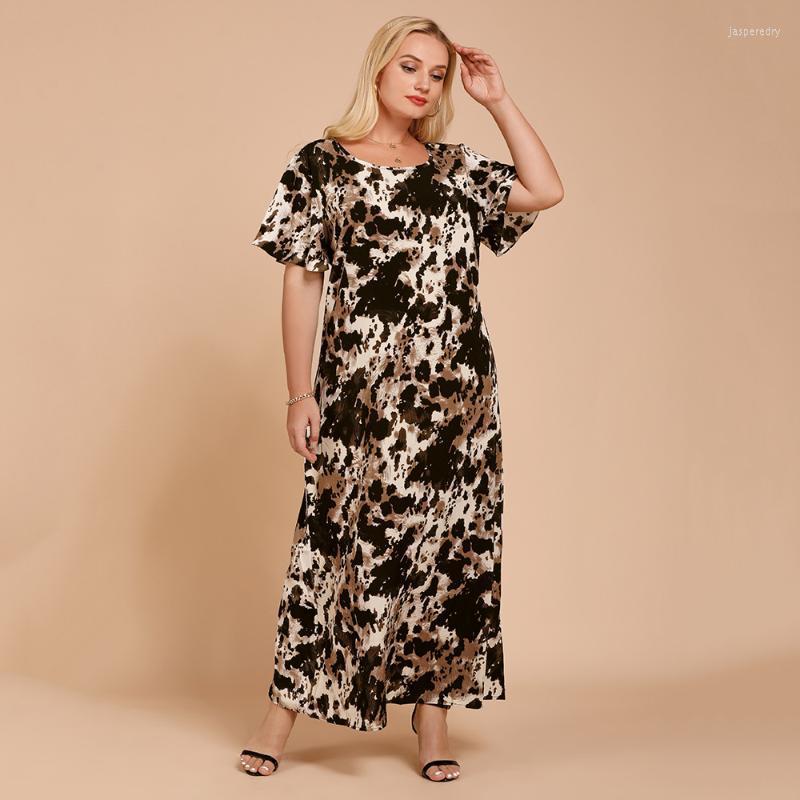 

Plus Size Dresses Dress Woman Summer O Neck Short Sleeve Retro Printing Vintage Loose Maxi Long Big Women ClothingPlus Jasp22, Khaki