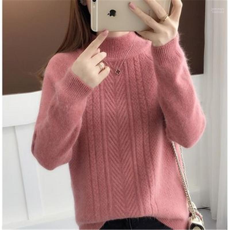 

Women's Sweaters 2022 Half-Turtleneck Knitted Sweater Women Long Sleeve Thick Soft Female Pullovers Winter Warm Solid Bottoming-shirt Jemi22, Pink