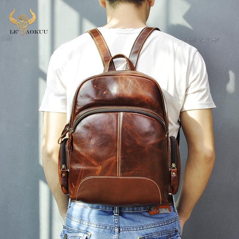 

Backpack Unisex Gender Genuine Leather Fashion Travel University College School Book Bag Design Student Sling 811-1Backpack, 32-14-25cm coffee