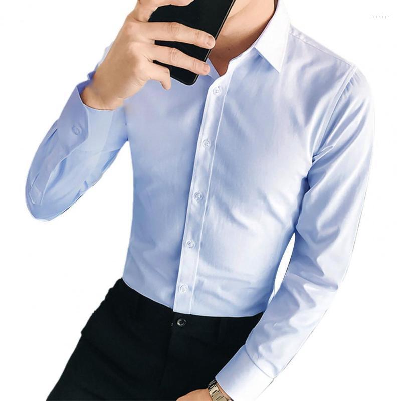 

Men's Dress Shirts Men Shirt Lapel Solid Color Long Sleeves Four Seasons Formal Buttons Business Fomal Social ShirtsMen's Vere22, White