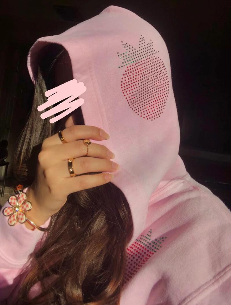 

Men's Hoodies & Sweatshirts Kawaii Y2K Rhinestone Strawberry Graphics Zip Up Long Sleeve Women's Sweatshirt Pink Aesthetic Winter Grunge