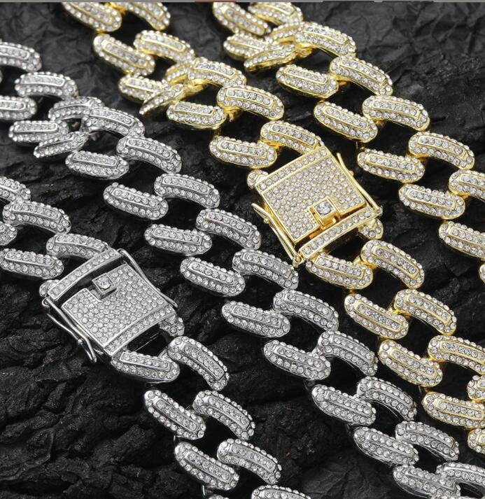 

Hip Hop Necklace Men's 20MM Chunky 3 Rows Crystal Cuban Chain Necklace Party Gift