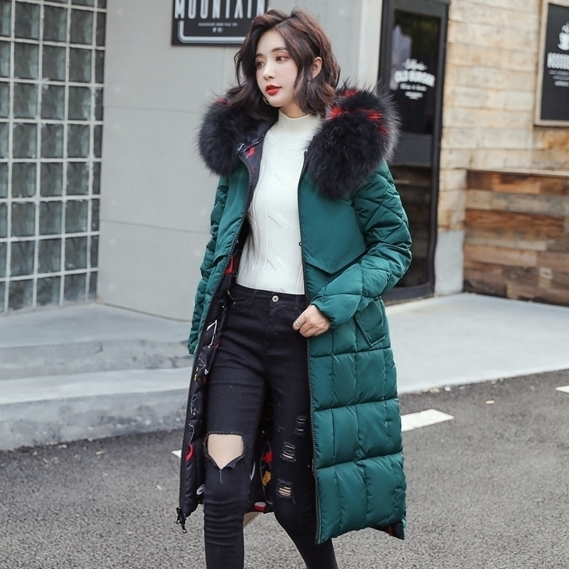 

Womens Winter Jacket Women Warm Long Print Hooded Faux Fur Winter Coat Cotton Padded Female Two Sides Outwear Parkas 201027, Dark grey