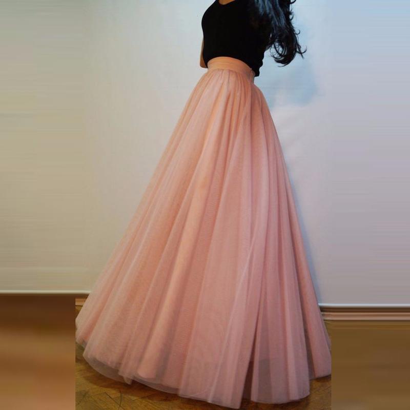 

Skirts Blush Pink Tulle Women Custom Made Wide Waistline A Line Floor Length Long Maxi Gowns Thick Full Tutu Skirt, Black