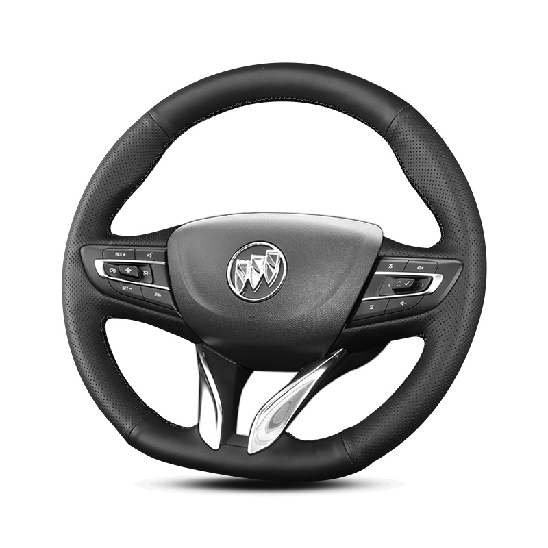 

DIY Hand Sewing Steering Wheel Cover Custom For Buick Verano Encore 20-22 Interior Accessories Black Leather