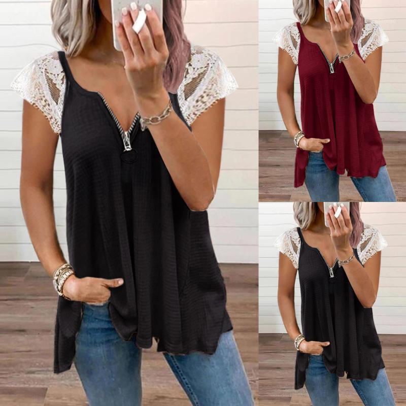 

Women' T-Shirt Women Graphic Tees Fashion Casual 90s Style Vintage Lady Lace V-neck Tops Zipper Clothing Female T Shirt Womens, Black