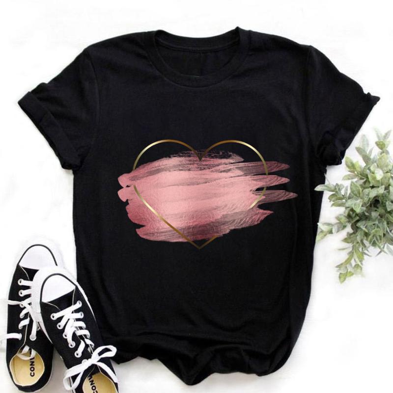 

Women' T-Shirt WVIOCE Heart Flower Print Women Short Sleeve Female Casual Soft Round Neck Black Top Ladies 12050, Hxd-chunse