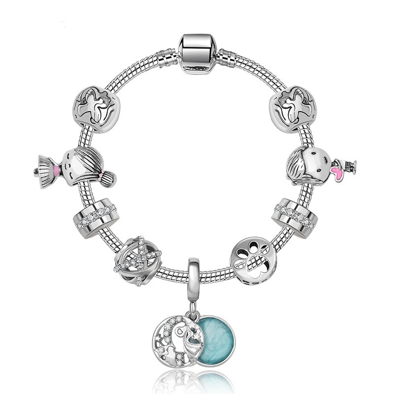 

Fashion 925 Sterling Silver Murano Lampwork Glass & European Charm Beads Boy & Girl Violent Cloud Baby Crane Starry Sky Dangle Fits Pandora Charm Bracelets Necklace