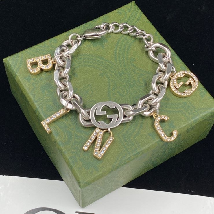 Fashion Pendant Necklace Bracelets Suit for Women Girls Bangle with Letters Jewelry-image-793659926