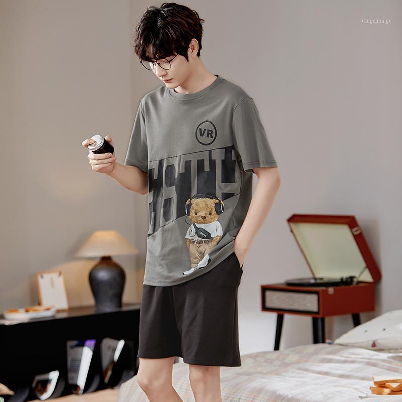 

Men's Sleepwear Summer Men Pajamas Short Sleeve Cotton Sets Casual Homewear Male Nightwear Set Pyjamas, Blue