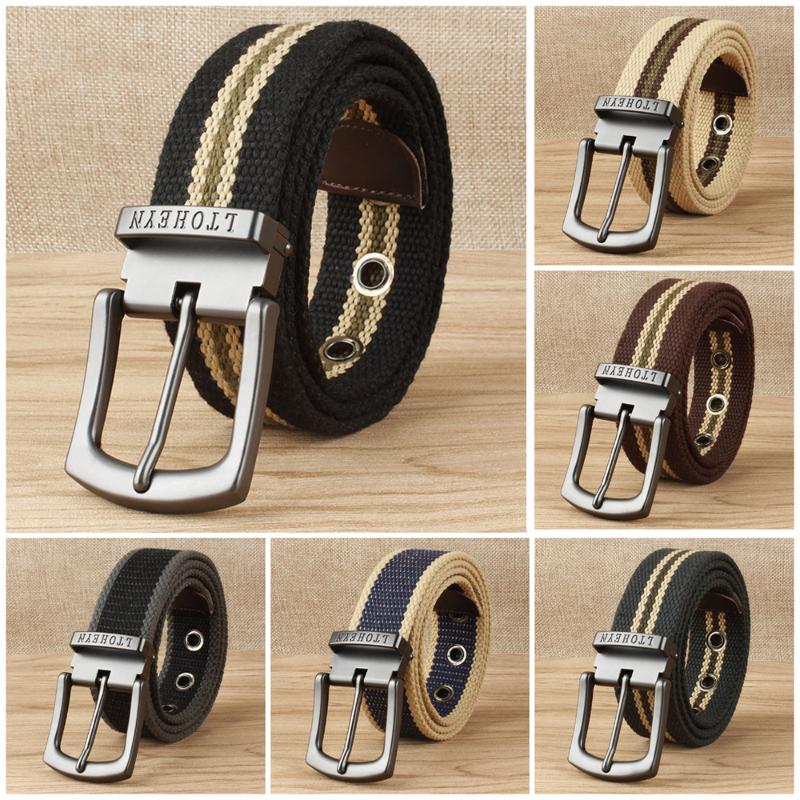 

Belts 125cm Men's Canvas Military Tactical Man Women Alloy Pin Buckle Stripe Casual Jeans High Quality Outdoor, Brown