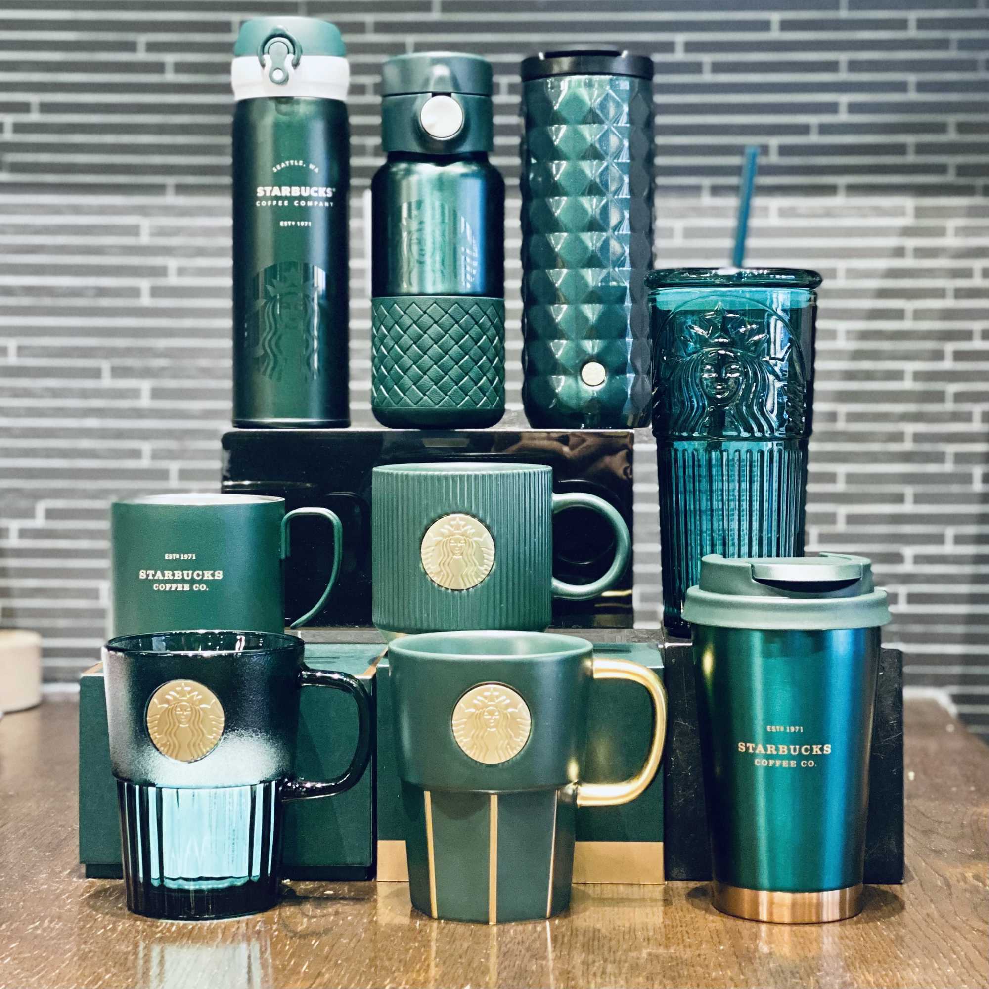 Starbucks 2021 cup Dark Green Goddess stripe nameplate Phnom Penh gradient mark glass insulated water cup gift box-image-760108912