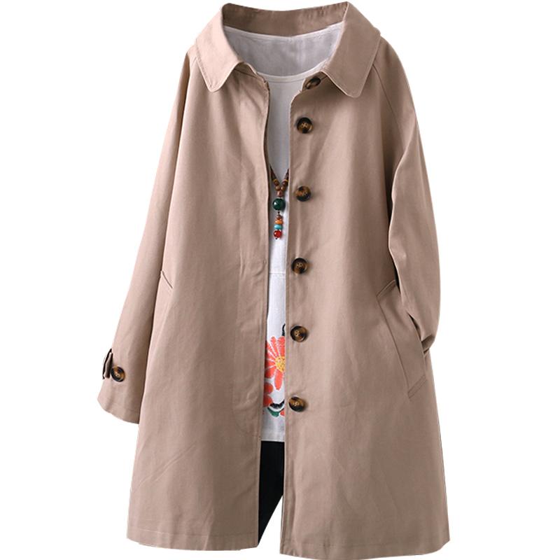 

Women's Trench Coats Women Coat Spring Autumn Cotton Long Loose Single-Breasted Outerwear Female Casual Tops Solid CoatWomen's, Black