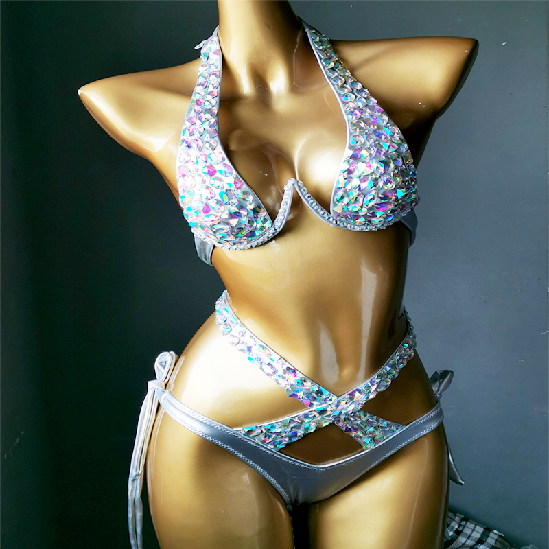 venus vacation new style daimond bikini set rhinestone swimwear push up bathing suit beachwear-image-759500230