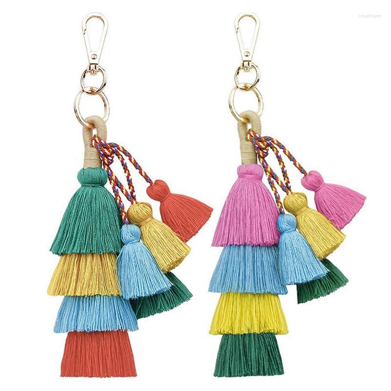 

Keychains 2 Pack Colorful Boho Pom Bag Charm Tassel Handmade Car Key Chain Ring Pendant For Purse Handbag Decor Smal22