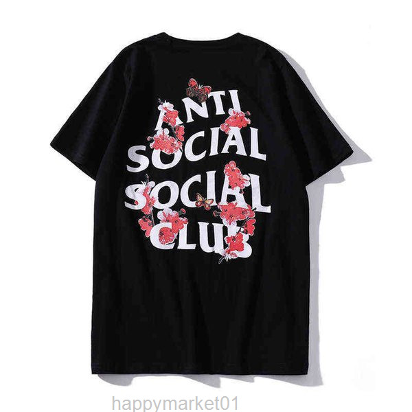 

Summer Cotton Short Sleeve T-shirt Fashion Assc Flower Short Sleeve Anti Social Butterfly 23, White