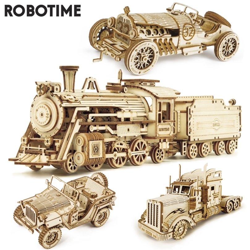 

Robotime Rokr Wooden Mechanical Train 3D Puzzle Car Toy Assembly Locomotive Model Building Kits for Children Kids Birthday Gift 220414