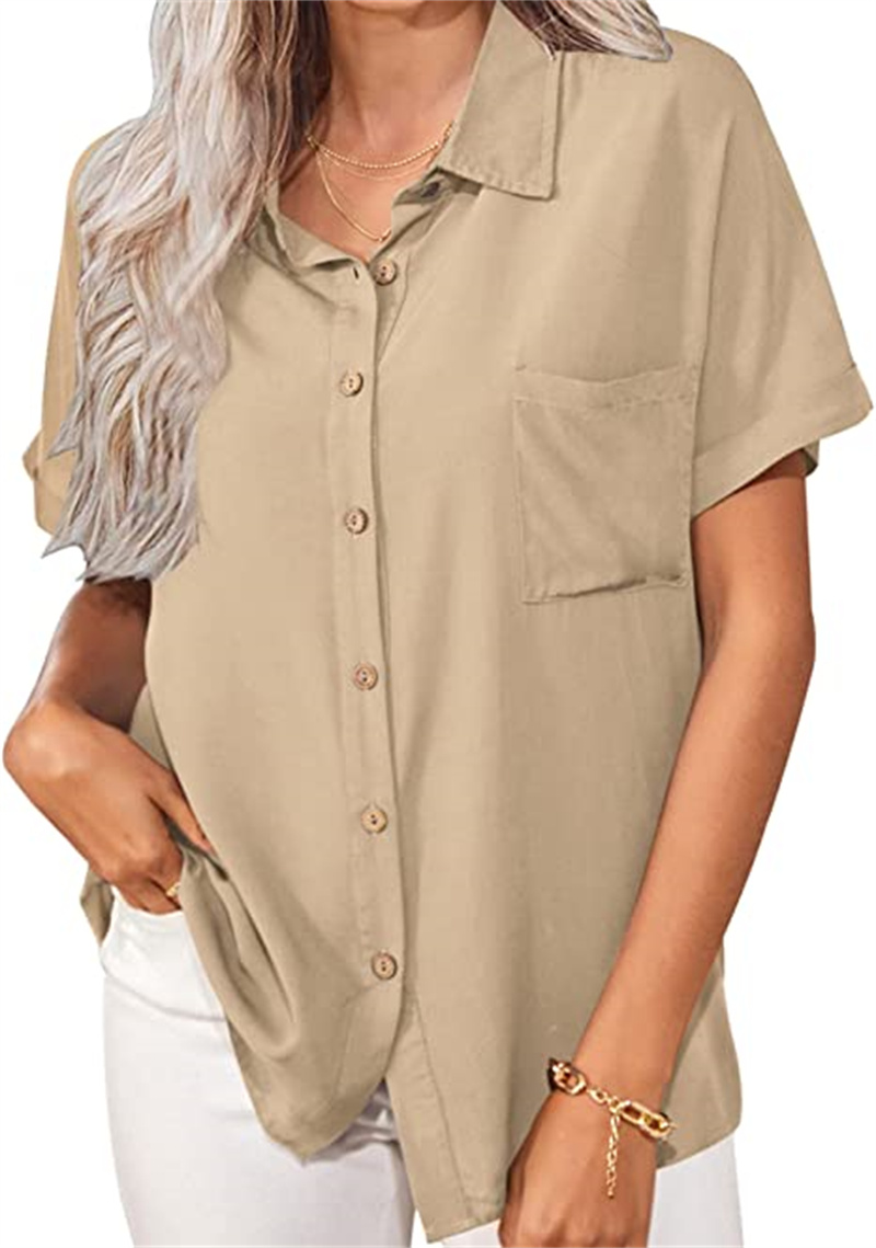 

Women's Tops & Tees button-up blouse blouse with short sleeves and v-neck, Photo color