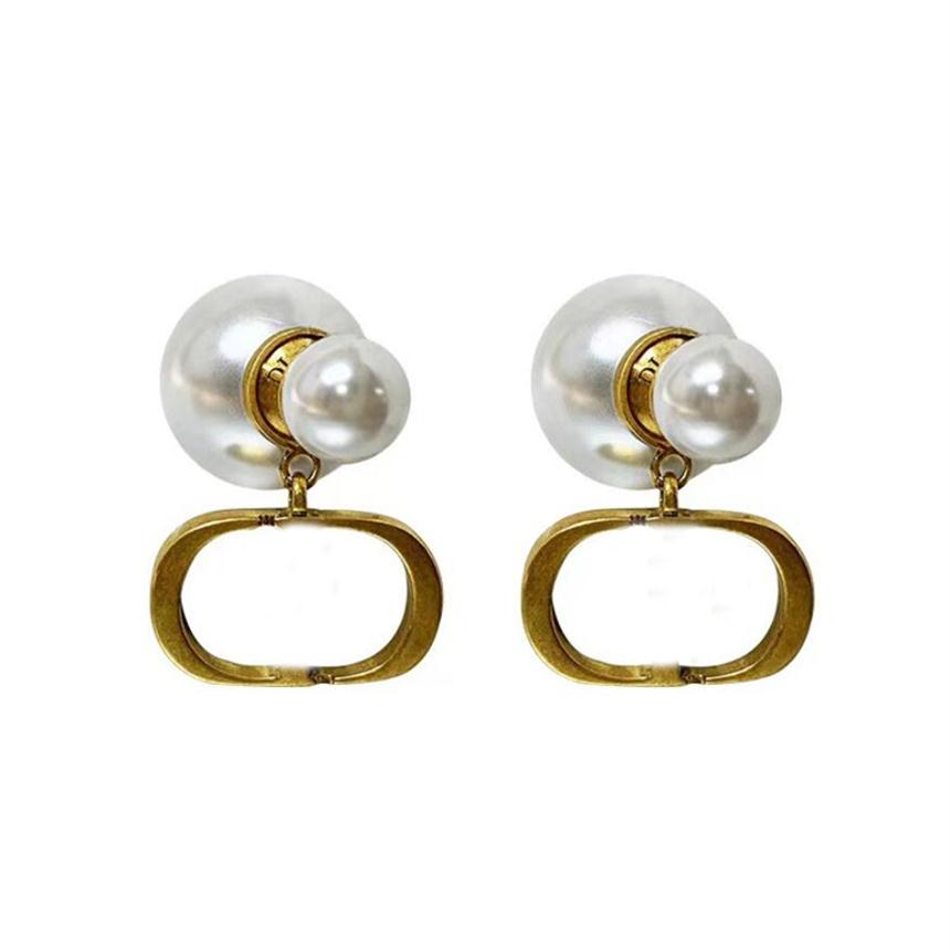 

Classic 18K Gold Plated Designer Stud Earrings Brand Designers Geometry Letters Fashion Women Imitation Pearl Earring Wedding Part259o