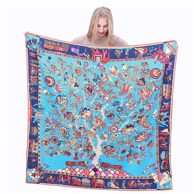 

LESIDA Pure Silk Scarf Women Large Shawls Stoles Tree Print Square Scarves Echarpes Foulards Femme Wrap Bandanas 130 130CM 1303 220704