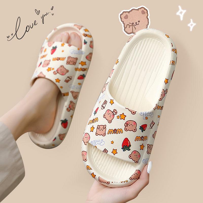 

Slippers Women Summer Indoor Bathroom Home Thick Non-slip Fashion Cartoon Soft Flip Flops 2022 Bear Beach Sandals Ladies ShoesSlippers, F-green