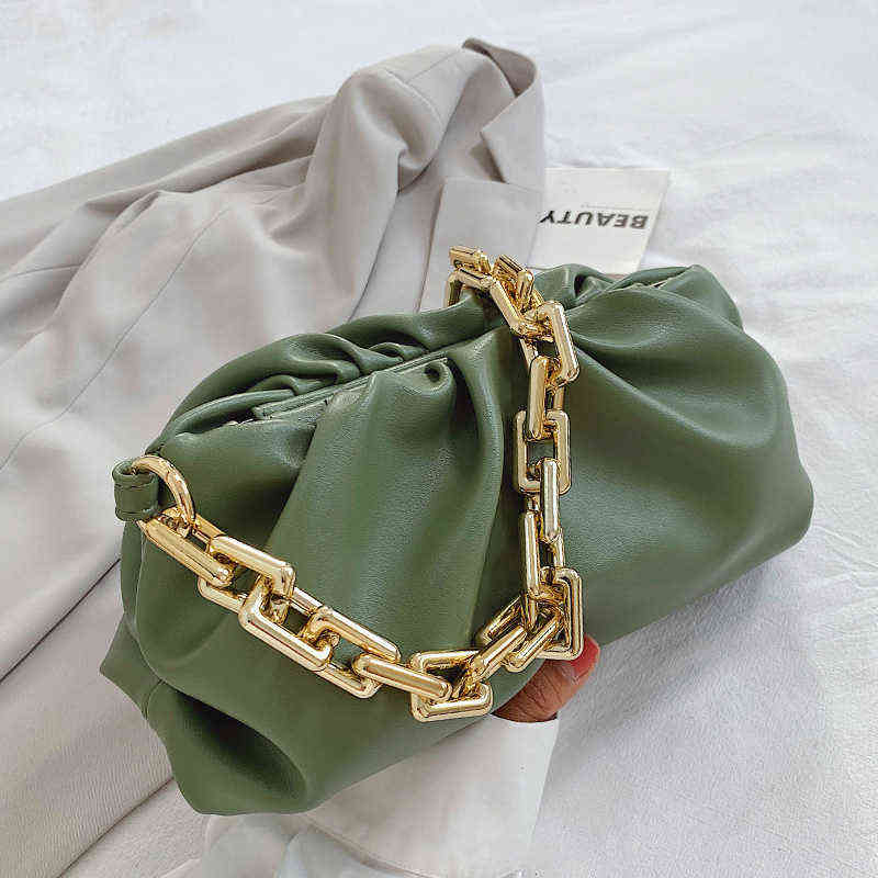 

SWDF Day Clutch Thick Gold Chains Dumpling Clip Purse Bag Women Cloud Underarm Shoulder Bag Pleated Designer Pouch Totes Handbag G220423, White