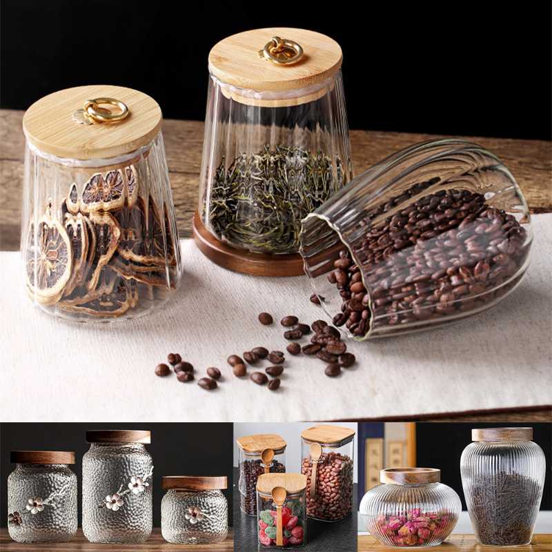 

Storage Bottles & Jars Glass Jar With Bamboo Lid Container Canister Tea Coffee Bean Teabag