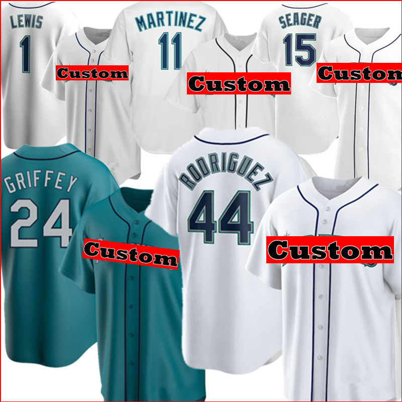 

44 Julio Rodriguez Jersey 1 Kyle Lewis 17 Mitch Haniger 24 Ken Griffey Jr. Baseball Jerseys Kyle Seager Suzuki Ichiro Edgar Martinez Daniel Vogelbach Felix Hernandez, Man shuishou