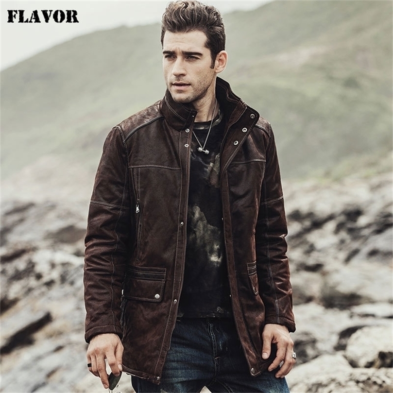 

FLAVOR Winter Men's Genuine Leather Jacket male Overcoat Pigskin warm Coat padding cotton Real Leather Jacket 201127, Black