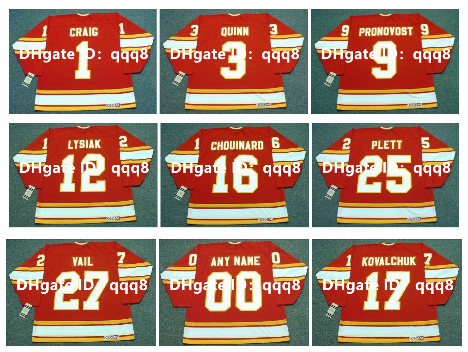 

Vintage CCM Atlanta Hockey Jersey Flames 1 JIM CRAIG 3 PAT QUINN 9 JEAN PRONOVOST 12 TOM LYSIAK 16 GUY CHOUINARD 25 WILLI PLETT 27 ERIC VAIL 17 ILYA KOVALCHUK Size S-4XL, As pic