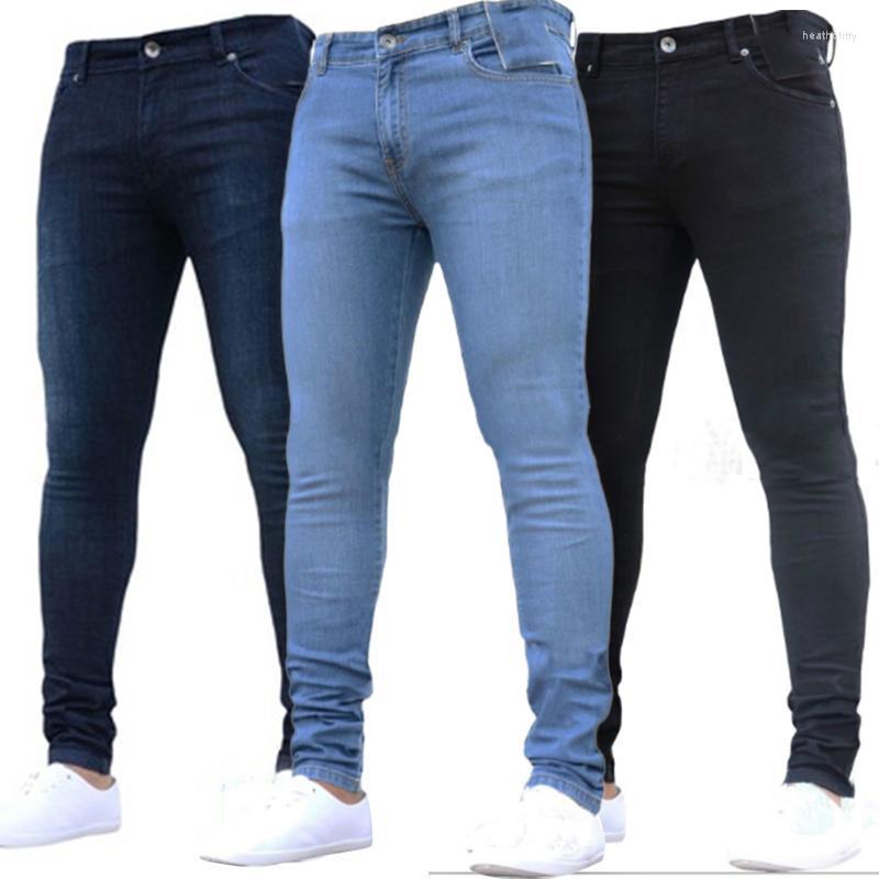 

Men' Jeans Mens Pants High Waist Zipper Stretch Casual Slim Fit Trousers Male Plus Size Pencil Denim Skinny For MenMen' Heat22, Navy blue