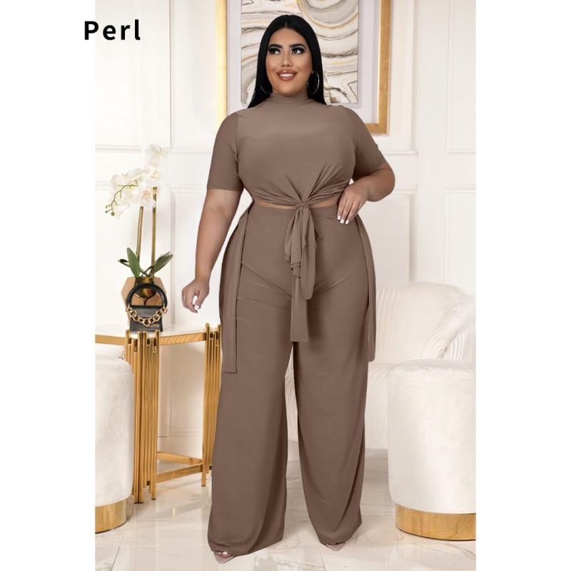 

Women's Plus Size Tracksuits Perl Solid Color Two Pieces Outfit Half Of Sleeve Loose Matching Set Clothes For Women Wide Leg Pants Suit 4XL, Green