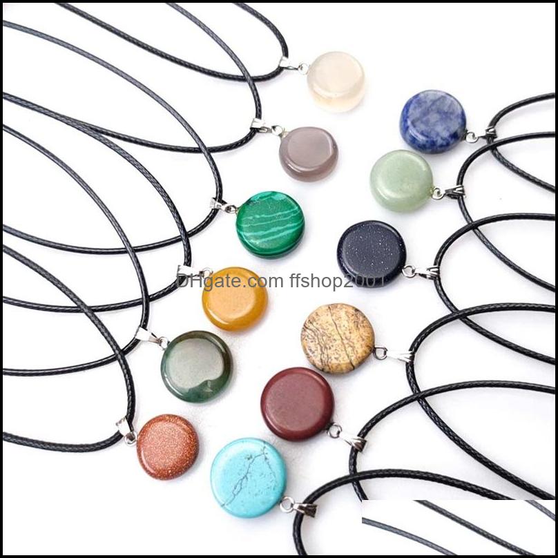 

Pendant Necklaces Irregar Round Chakra Healing Crystal Stone Quartz Jewelry Fashion Women Men Energy Pendants Rope Chain W Ffshop2001 Dh36Q