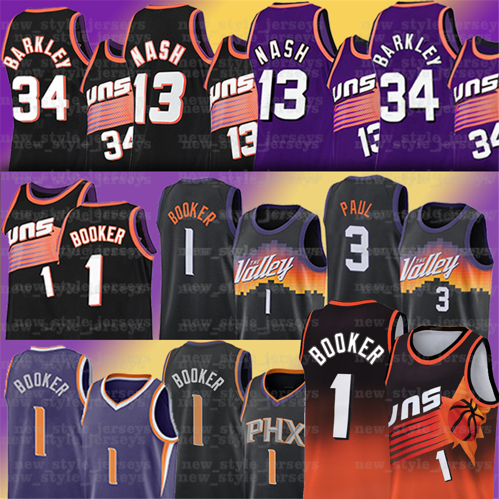 

Phoenix''Suns''1 Booker Basketball Jerseys Chris 3 Paul DeAndre 22 Ayton 34 Charles 13 Steve Barkley Nash Ciry Jerseys, Men