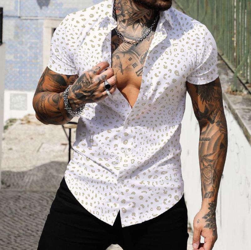 

Men' Casual Shirts Men' Digital 3D Printing Silk Satin Slim Short Sleeves Floral Print Party TopsMen
