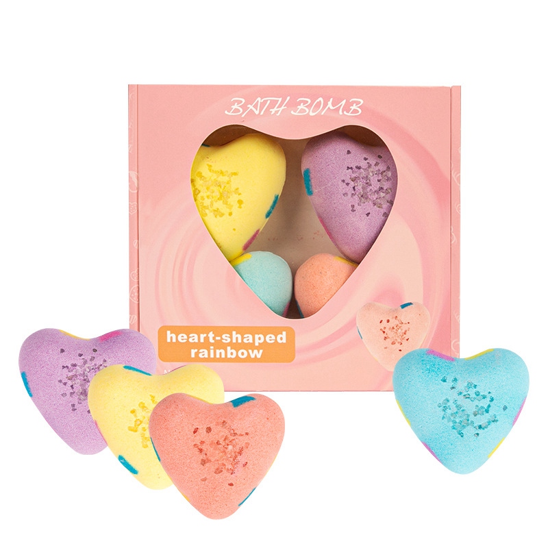 

Big Size 130g/pcs New Heart Shape Rainbow Sea Salt Ball Bath Bombs Home SPA Bath Bomb Wholesale for Exfoliating Moisturize Dry Skin 4pcs/set