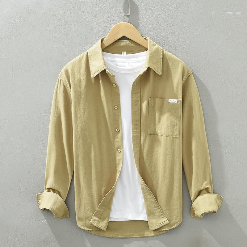 

Men's Casual Shirts 1327 Men Long Sleeve Shirt Loose Leisure Fashion Urban Trendy Harajuku Comfortable Pocket Youth Student Lapel All-Match, 1327 apricot