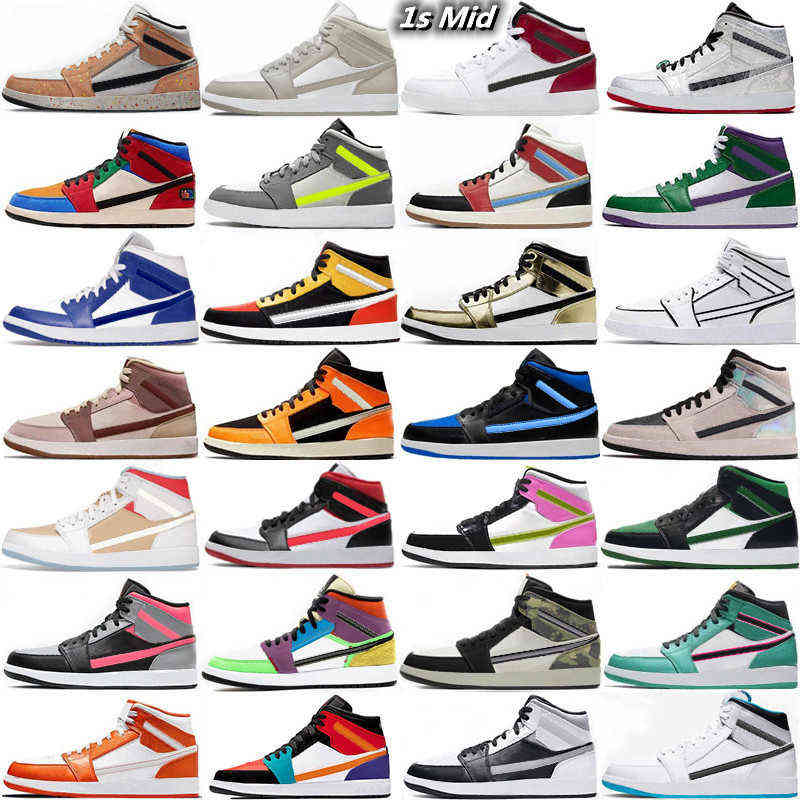 

1 1s Casual Shoes Man Woman Mens Sneakers Mid Brushstroke Barely Rose Grey Volt Newspaper Royal White Shadow ge Wolf Pine Green, 49