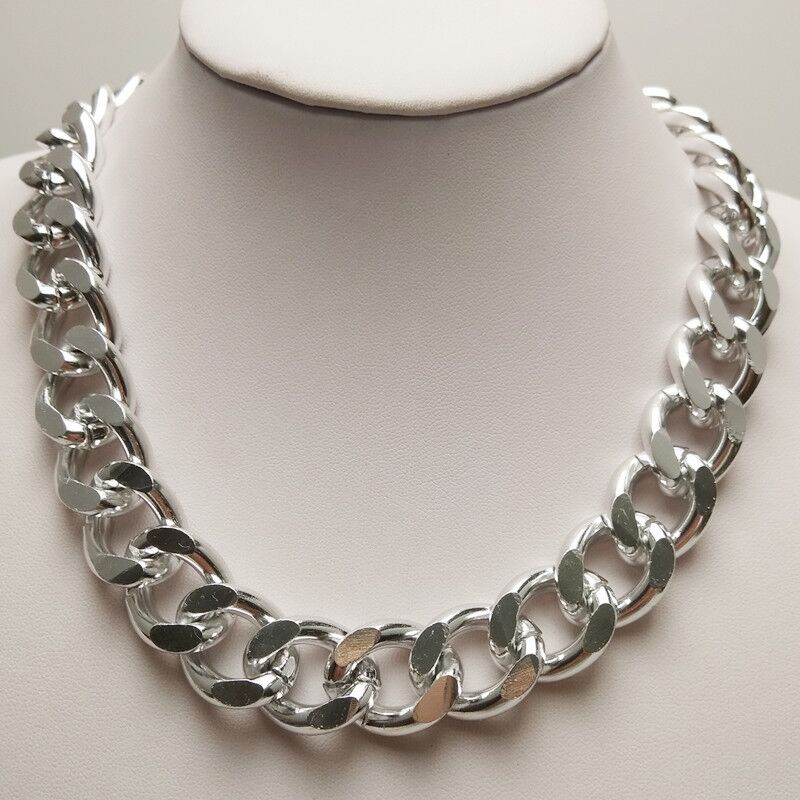 

15mm 14-36 Inch Mens Heavy Miami Cuban Link Chain Choker Silver Stainless Steel Smooth Large Chain Necklaces for Punk Jewelry