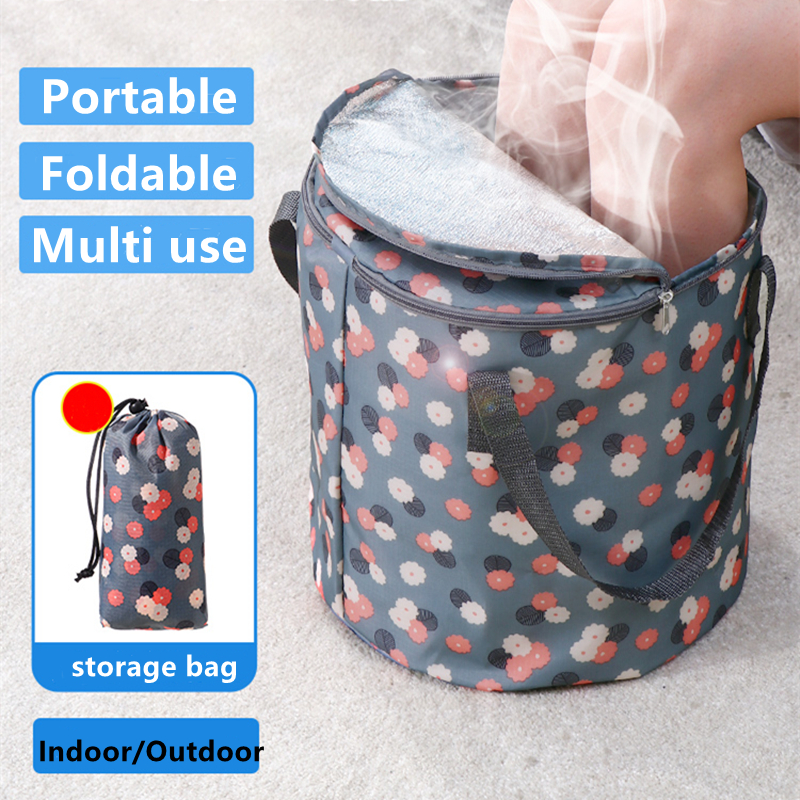 

Portable Foot Soaking Bag with Cover Travel Laundry Basin Foldable Camping Wash Basin Insulation Outdoor Foot Tub Washing Basket