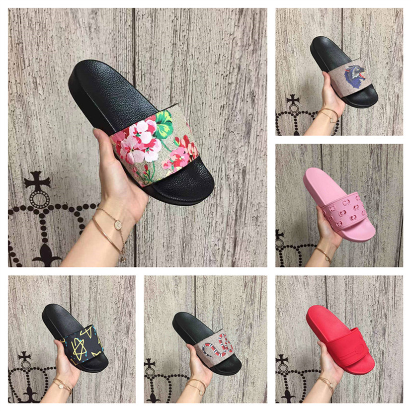 

with box men women fashion slippers luxury slides summer flat slipper trendy leather rubber sandal mens beach slide US 5-12