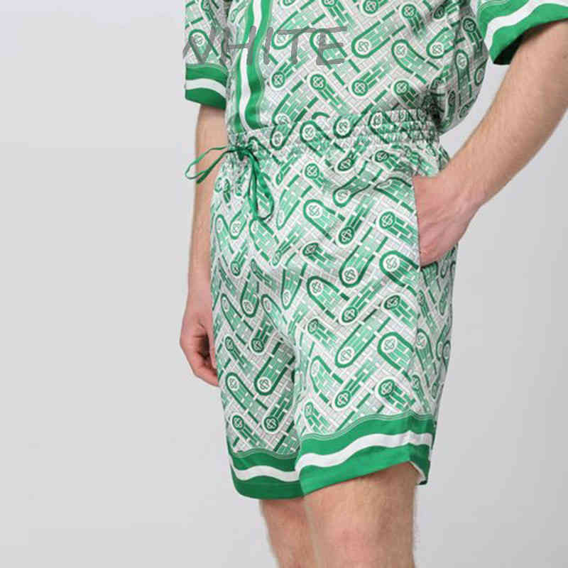 

Casablanc ping pong print summer beach sets pants mens loose casual British silk shorts women designer short sleeves shirts, Green shirts